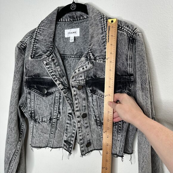 Frame Stonewashed Gray Faded & Distressed Crop Jacket Front Button Raw Hem S - Picture 15 of 16